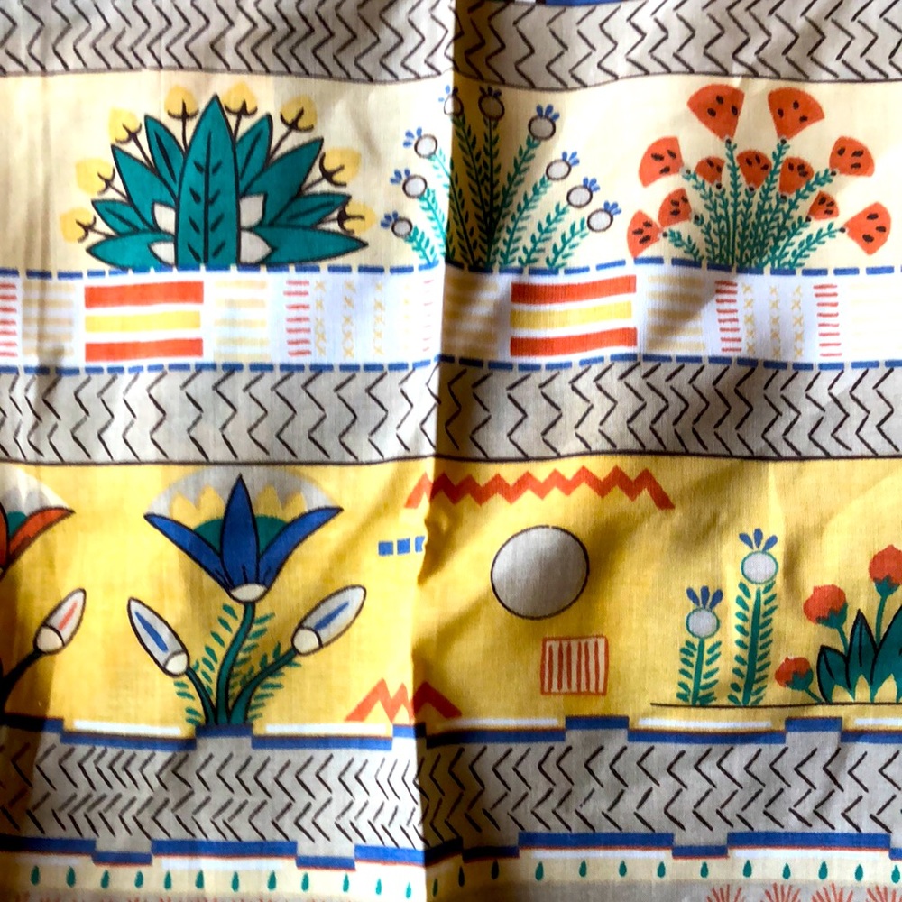 Vintage 70s new deadstock yellow boho plants hippie floral fitted sheet full